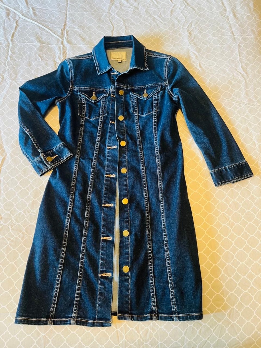 Calvin Klein Jeans Dark Blue Denim Button-Front Long Jacket